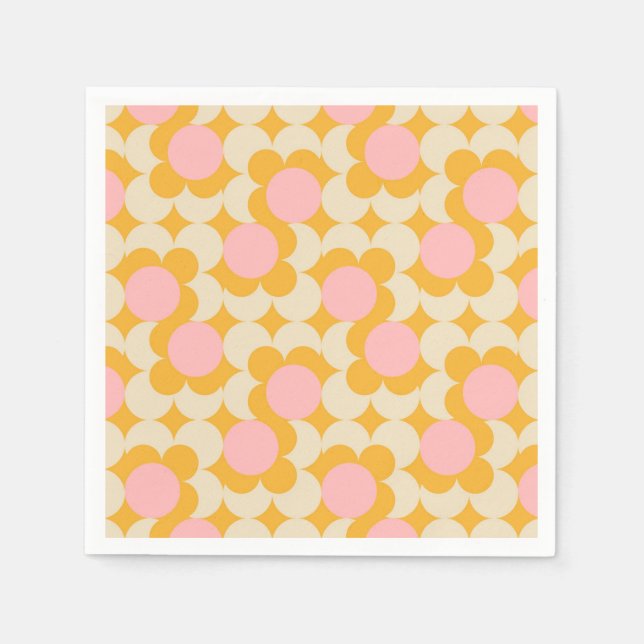 Geometric Circle Mid Century Flower Pattern Napkins (Front)