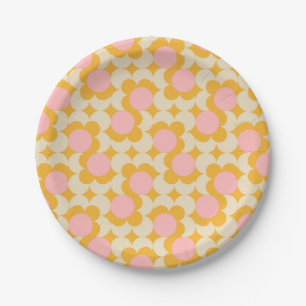 Geometric Circle Mid Century Flower Pattern Paper Plates