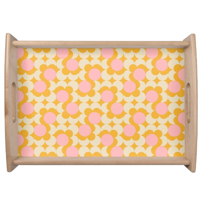 Geometric Circle Mid Century Flower Pattern Serving Tray (Front)