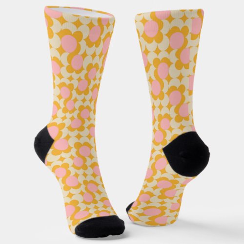 Geometric Circle Mid Century Flower Pattern Socks