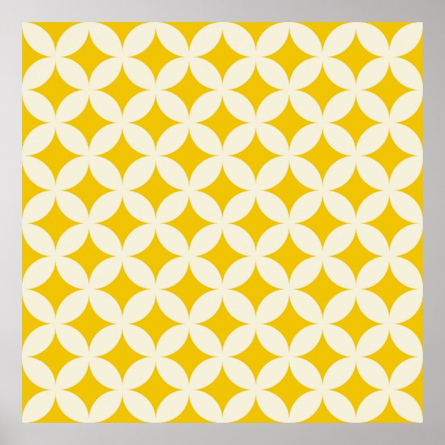 Geometric circle shapes seamless pattern ecru whit poster (Front)