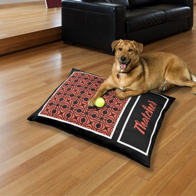 Geometric Circle Trellis Monogram Orange Pet Bed (Creator Uploaded)