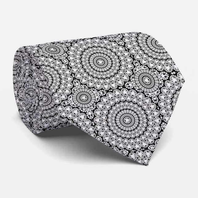Geometric Circle White Diamonds Texture Print Neck Tie (Rolled)