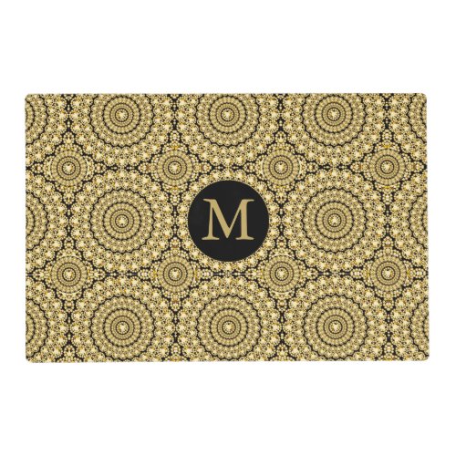 Geometric Circled Pattern Gold Diamonds Print Placemat