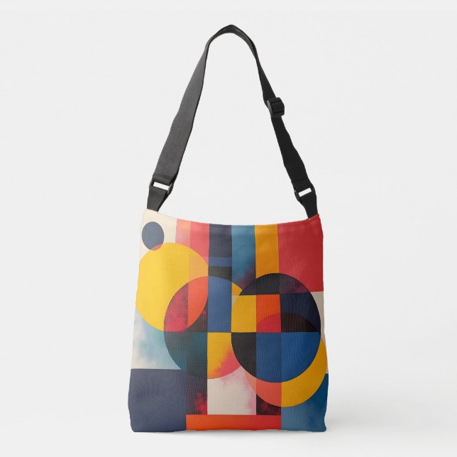 Geometric Circles and Color Blocks Crossbody Bag (Front)