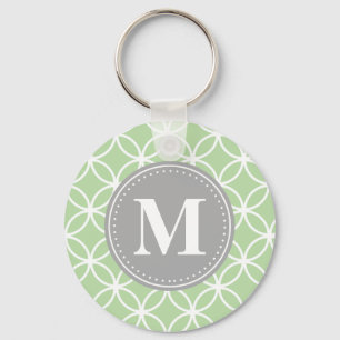 Geometric Circles Mint Green Gray Monogram Keychain