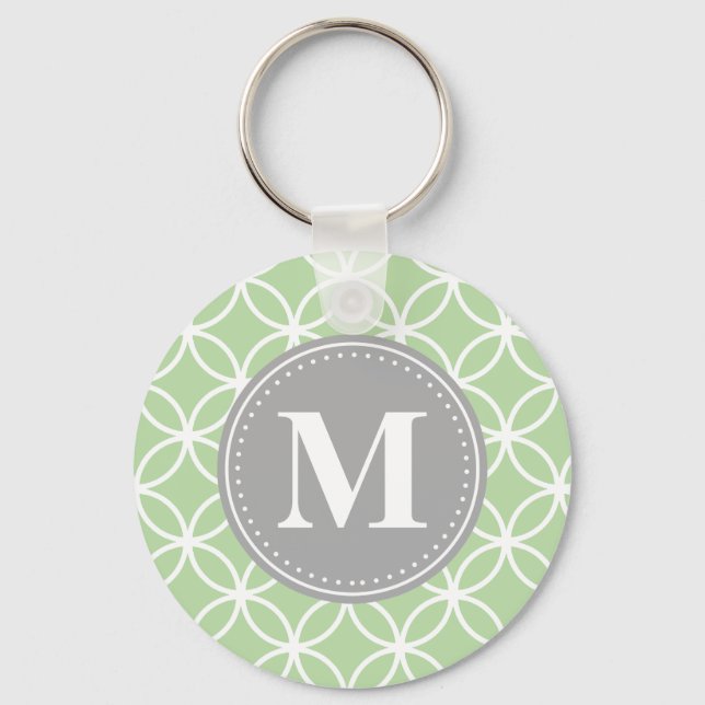 Geometric Circles Mint Green Gray Monogram Keychain (Front)
