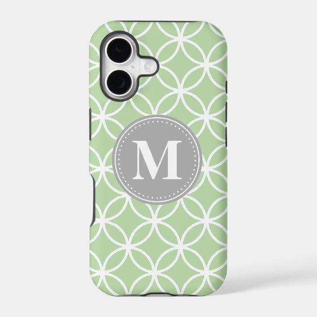Geometric Circles Mint Green Grey Monogram Iphone Case (Back)