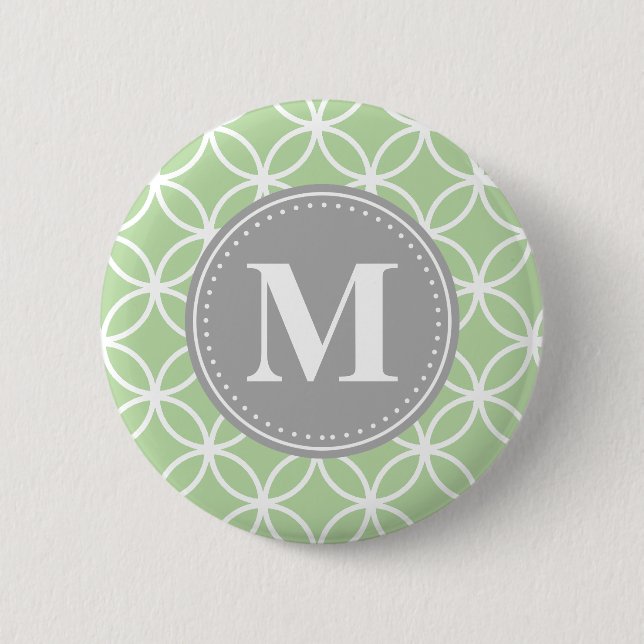 Geometric Circles Mint Green Grey Monogram Pinback Button (Front)