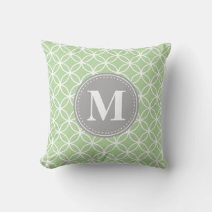 Geometric Circles Mint Green Grey Monogram Throw Pillow