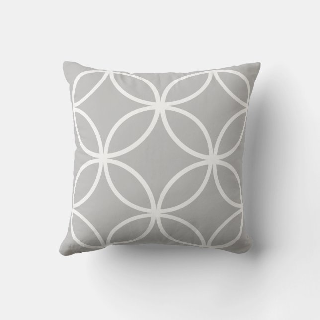Geometric circles petals diamonds grey throw pillow (Back)