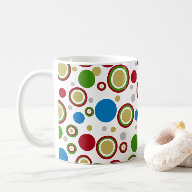 Geometric Circles Red Green Blue Silver Gold Coffee Mug (With Donut)
