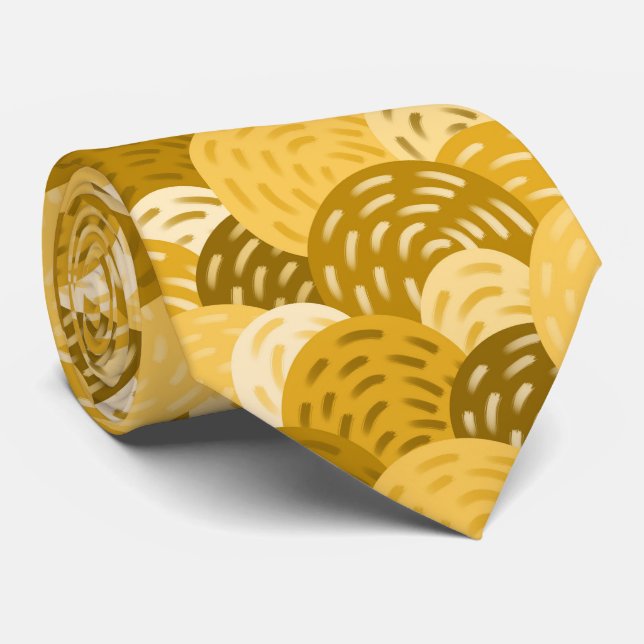 Geometric Circles with Brush Strokes in Yellow Neck Tie (Rolled)