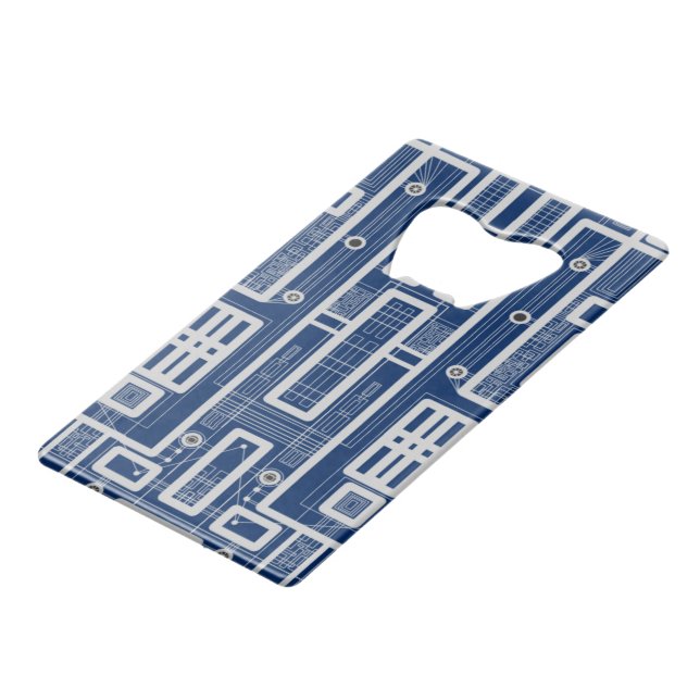 Geometric Circuit Board Credit Card Bottle Opener (Front Angled)