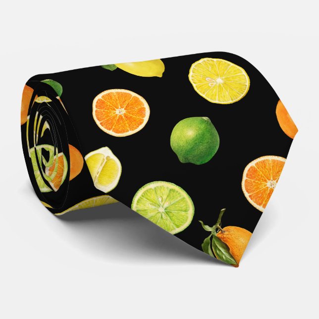 Geometric Citrus Fruit Refreshing Pattern Neck Tie (Rolled)