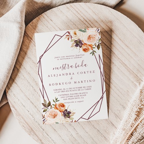 Geometric Classic Chic Boho Floral Nuestra Boda  Invitation