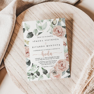 Geometric Classic Dusty Pink Rose Floral Boda Invitation