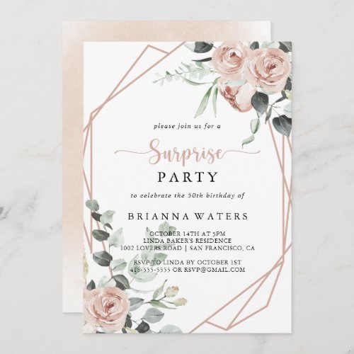 Geometric Classic Dusty Pink Rose Surprise Party  Invitation