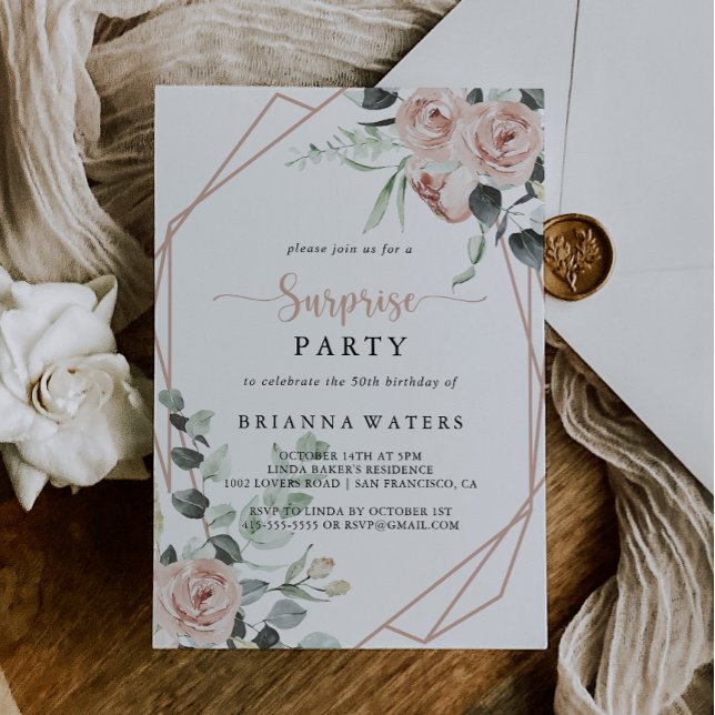 Geometric Classic Dusty Pink Rose Surprise Party  Invitation (Creator Uploaded)