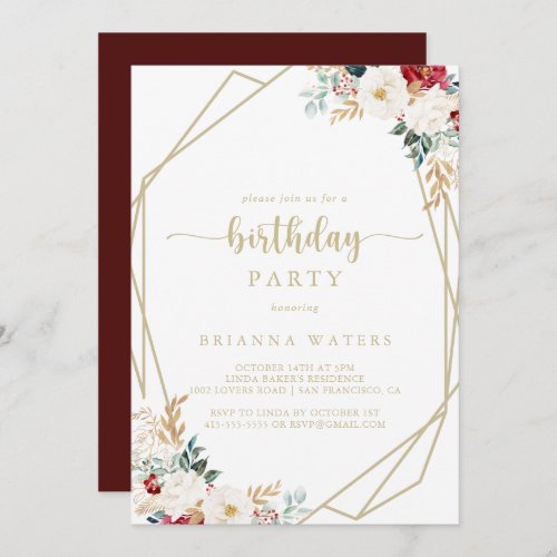 Geometric Classic Gold Floral Birthday Party   Invitation