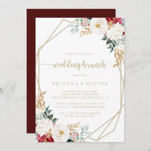 Geometric Classic Gold Floral Wedding Brunch   Invitation