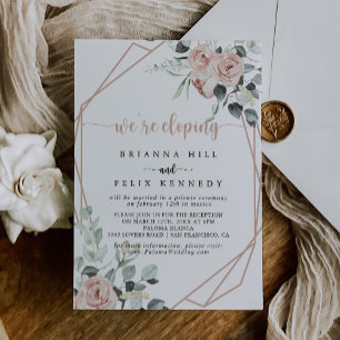 Geometric Classic Pink Rose Elopement Reception Invitation