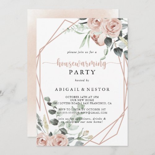 Geometric Classic Pink Rose Housewarming Party  Invitation