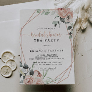 Geometric Classic Rose Bridal Shower Tea Party Invitation