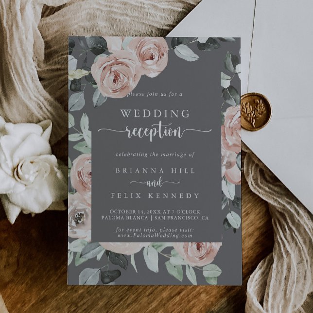 Geometric Classic Rose Gray Wedding Reception  Invitation (Creator Uploaded)
