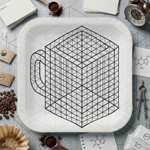 Geometric Coffee Mug Isometric Grid Art Paper Plates