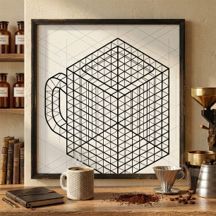 Geometric Coffee Mug Isometric Grid Art Poster