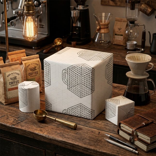 Geometric Coffee Mug Isometric Grid Art  Wrapping Paper (Creator Uploaded)