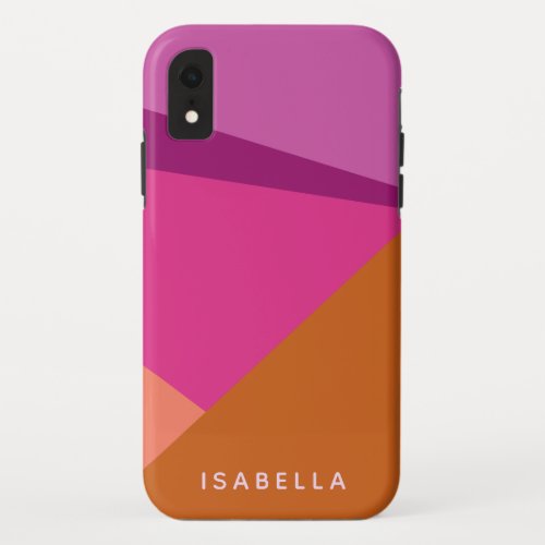 Geometric Color Block in Purple Personalized Name iPhone XR Case