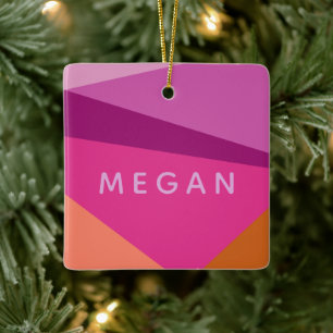Geometric Color Block in Purple Personalized Name Ceramic Ornament