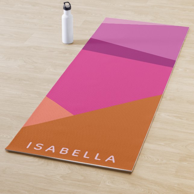 Geometric Color Block in Purple Personalized Name Yoga Mat (In Situ)