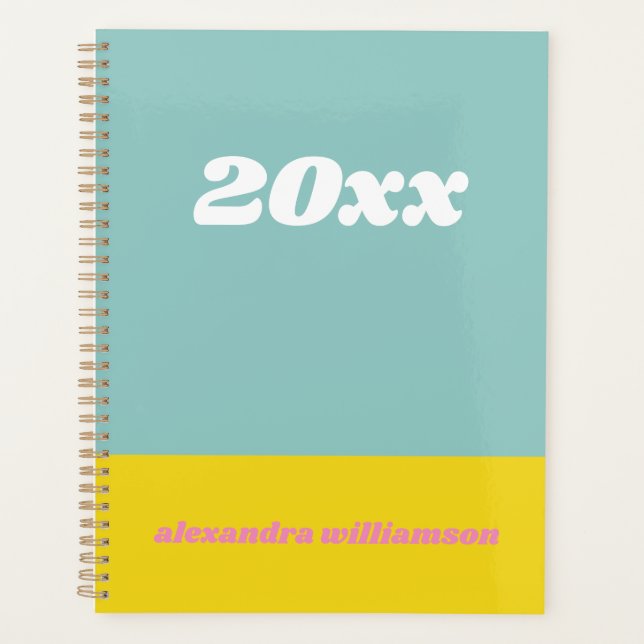 Geometric Color Block in Teal Personalized  Planner (Front)