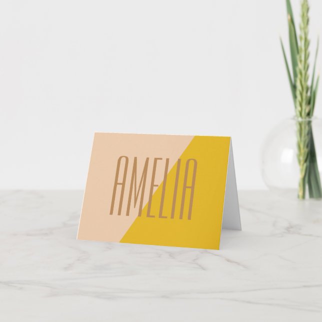 Geometric Color Block in Yellow Personalized Name  Note Card (Front)