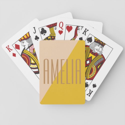 Geometric Color Block in Yellow Personalized Name Playing Cards