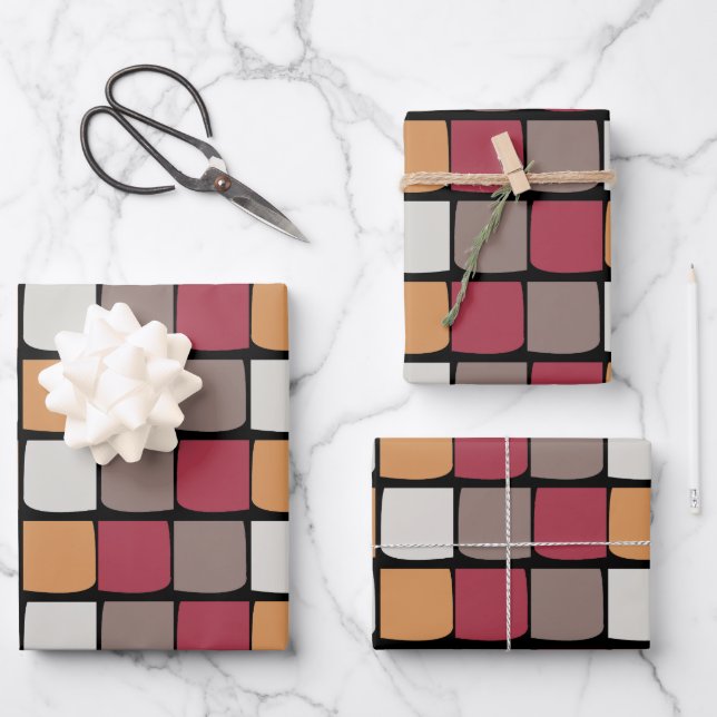 Geometric Color Block Pattern Wrapping Paper Sheets (Front)