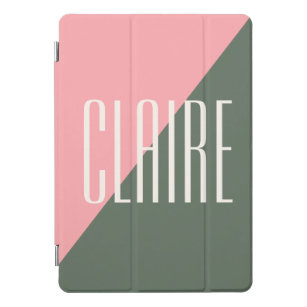 Geometric Color Block Pink Green Personalized Name iPad Pro Cover