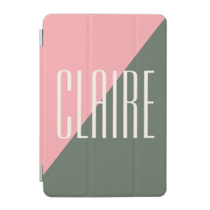 Geometric Color Block Pink Green Personalized Name iPad Mini Cover