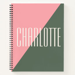 Geometric Color Block Pink Green Personalized Name Notebook