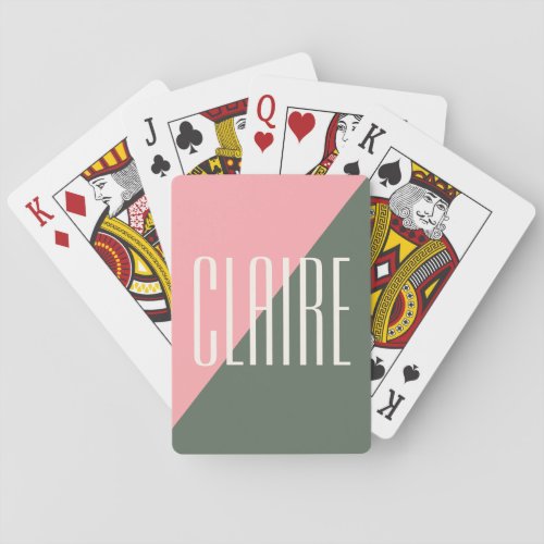 Geometric Color Block Pink Green Personalized Name Playing Cards