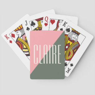Geometric Color Block Pink Green Personalized Name Poker Cards