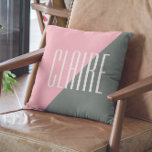 Geometric Color Block Pink Green Personalized Name Throw Pillow<br><div class="desc">Geometric Color Block Pink Green Personalized Name Throw Pillow</div>