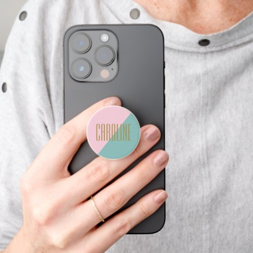 Geometric Color Block Pink Teal Personalized Name PopSocket