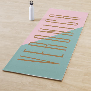 Geometric Color Block Pink Teal Personalized Name Yoga Mat