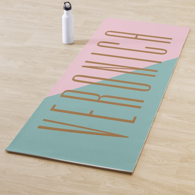 Geometric Color Block Pink Teal Personalized Name Yoga Mat (In Situ)