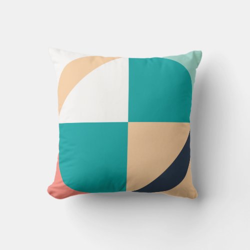 Geometric color block pink white dark blue green throw pillow