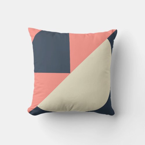 Geometric color block pink white dark blue modern throw pillow